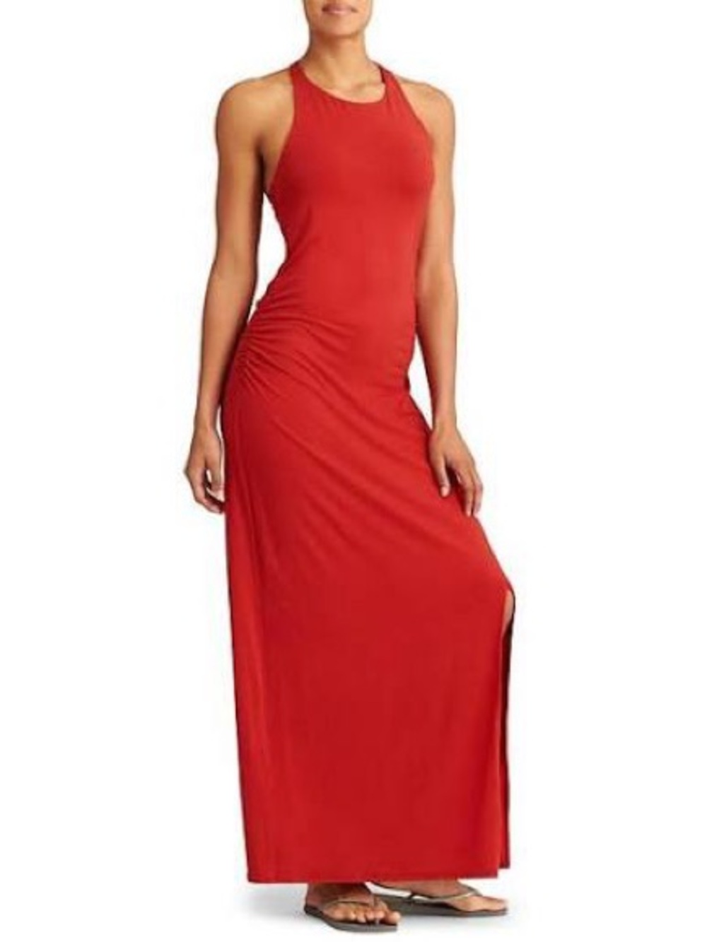 Athleta Red Sleeveless Halter Maxi Dress with Side Slit